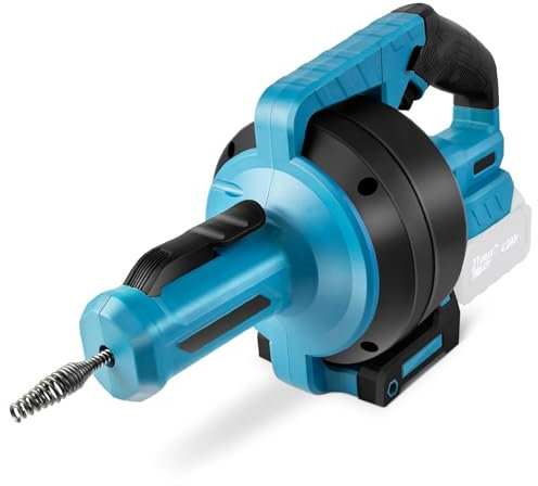 Trivella di Scarico Elettrica, Spirale Pulizia Tubi Elettrica Compatibile con Makita 18 V batteria, Sonda Sturatubi per Stura Lavandini e Scarichi, 7,6m Albero in Acciaio a Molla per 16-85mm Fogna