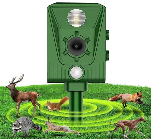 Repelente de Gatos 2025, ahuyentador de pájaros,Impermeable, con frecuencia Ajustable, para alojar Animales 5 Modos Ajustables, Repelente al Aire Libre para Animales con LED Intermitentes