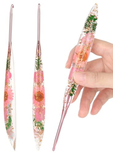 Aeelike 3.5mm Crochet Hook, Metal Crochet Hooks 3.5mm with Floral Resin Handle, Ergonomic Crochet Needles for Beginners Adults, Pretty and Interesting Hook Gift for Crochet Lovers(3.5 mm)