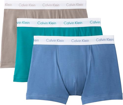 Calvin Klein Herren 3er Pack Boxershorts Trunks Unterwäsche, Khaki (Driftwood W White WB/Moonlight BLU), S