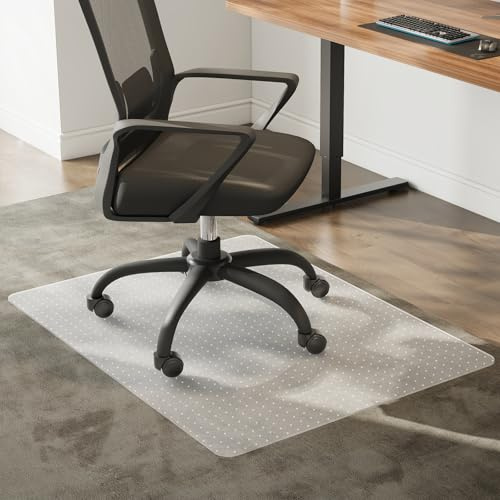 Warmiehomy Office Chair Mat for Carpet, 90 x 120cm Non-slip Carpet Protector Chair Mat, Waterproof Floor Protector Plastic Mat for Low/Medium Pile, Clear & Studded Computer Chair