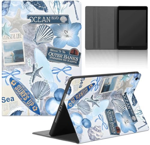 Stradvnaly Tablet Coque pour Apple iPad Pro 12,9 (2021/2020/2018), Étui avec Étoile de mer Coquillage Aesthetic Océan Motif Housse de Protection Cuir PU avec Fonction Support Cover