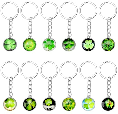 12PCS Porte-bonheur Trèfle à Quatre Feuilles Porte-clés, Porte-bonheur Trèfle à Quatre Feuilles Petit Pendentif Trèfle à Quatre Feuilles Porte-bonheur du Nouvel An Porte-bonheur pour Enfants Homme