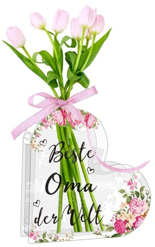 Wryzorix Geschenke für Oma,Beste Oma der Welt Herz Acrylic Vase für Blumen Geschenk,Geburtstagsgeschenk Flower Vase,Geschenk Geburtstag Muttertag Christmas Decoration