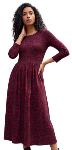 Roman Originals Maxi Dress with Pockets for Women UK Ladies Stretchy Jersey Midi Elasticated Gathered High Waist Skater Swing Fit Flare Office Work Smart Casual Boho - Wine Noir - Size 12