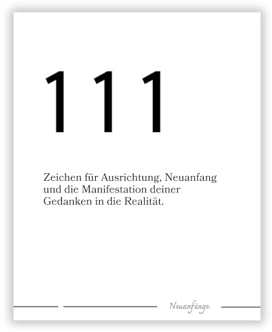 Druck-Palast Spirituelle Engelszahl 111 Neuanfänge Poster - 40x50cm - Kunstdruck - Wohnzimmer Schlafzimmer - Minimalistisch Modern Inspirierend - Hochwertiger semimatter Druck