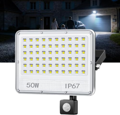 ANNIFUNLY Projecteur LED Extérieur avec Détecteur,1 Pieces 50W 5000LM | 6500K Spot LED Extérieur Avec Detecteur, IP67 Etanche Projecteur Lampe de Sécurité pour Jardin Garage Patio