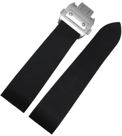 JVEIWAD Gummi-Silikon-Armband kompatibel mit Cartier Santos 100 W2020007, wasserdichtes Armband, 25 mm, Edelstahl-Faltschließe, schwarzes(Black-steel)