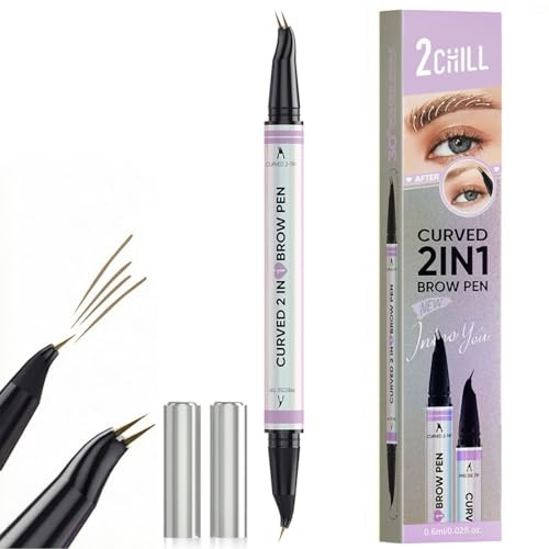 2CHILL Augenbrauenstift, Wasserfest Microblading Augenbrauen stift mit 2 Spitzen, Eyebrow Pencil mit 2-Zinken Gabelspitzen & Präziser Pinselspitze für Natürliches Make up (Braun)