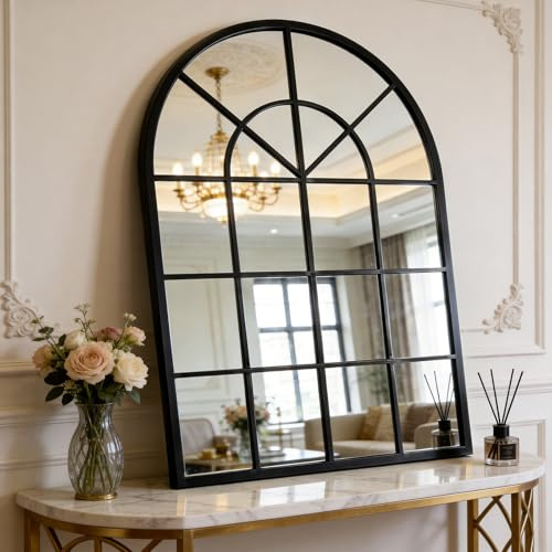 October Elf 50x70cm Bathroom Arched Wall Mirror – Ink Black | Bathroom Vanity Mirror/Wall Mounted/Leaning Floor/Aluminium Frame/Waterproof & Dustproof/Bedroom, Hallway & Mantel