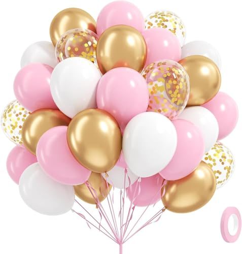 Catelves 60 Stück Luftballons Rosa, 12 Zoll Luftballons Hellrosa und Weiß, Metallic Ballons und Konfetti Ballons Set, für Geburtstag Hochzeit Babyparty Party Dekoration