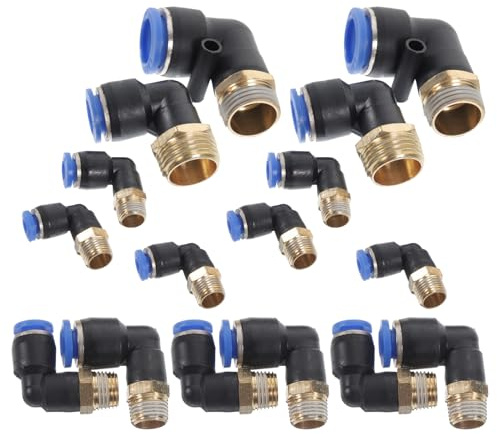 MAGICLULU Lot de 16 Set de Set de Raccords Rapides Pneumatiques en Cuivre et Plastique, Compact et Léger, Facile à Installer pour Tuyaux D'air Industriel