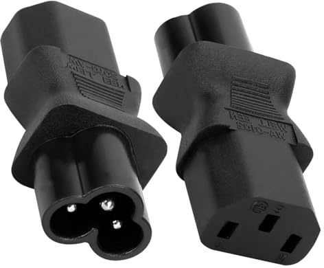 C13 to C6 Power Adapter 2 Pack, IEC320 C13 Female to Cloverleaf C6 Male Converter, Compact Power Lead Adapter for Laptop, PC Monitor, Printer, Charger and Power Cable Extension