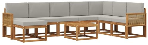 vidaXL Outdoor-Sofagarnitur mit Kissen 9 pcs Natürlich und Hellgrau, Moderne Garten-Sofaset, wetterresistent, Lounge für den Garten, Akazienholz, Bequeme Sitzgelegenheit draußen