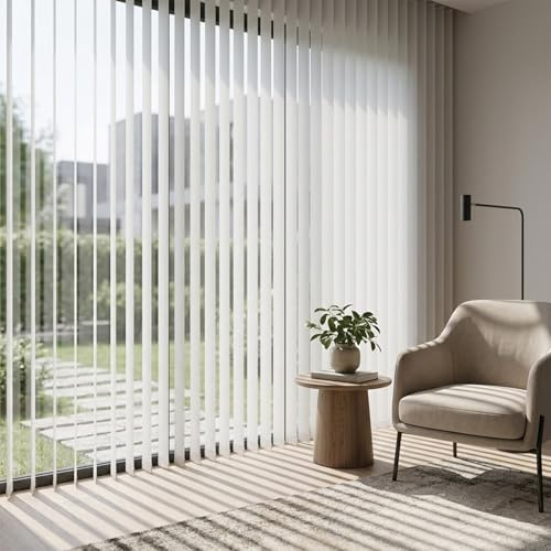 Fabric Vertical Blinds for Sliding Glass Doors, 40×200, 125×180, 170×300, 265×300, Light Filtering White Sliding Door Blinds for Patio Doors, Willow Leaf Texture Window Blinds(115cmW*240cmH)