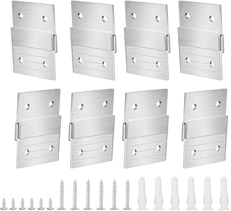 8 Paar französische Aluminium-Kleiderbügel, Wandpaneel-Upgrades zum Aufhängen von Glasbildern und Kunstrahmen an der Wand, Aluminium-Clip