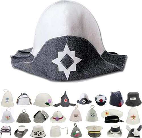 GMMH Einzigartiger Saunahut aus Wollfilz, Saunamütze mit witzigen Motiven für Damen und Herren, Filz Kopfschutz Saunakappe Filzkappe Mütze Filzhut Kappe Sauna, Finnische Sauna (Weißer Stern 1512)