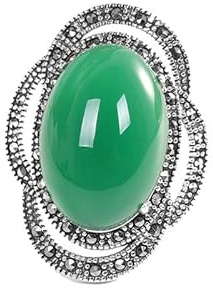 JadeAngel Thai Vintage Sterling Silber Grün Onyx Band Ring mit Markasit