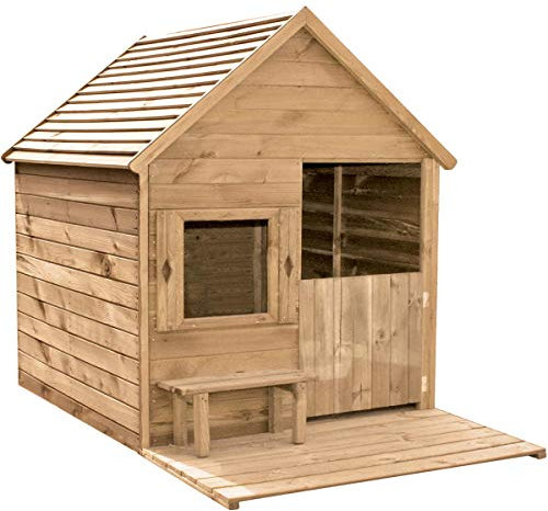 Soulet Heidi Wooden Playhouse with Patio – Cottage-Style Kids Garden Play House, Tongue & Groove, Safe Outdoor Wooden Play Den for Children