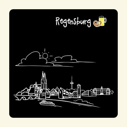 Untersetzer Skyline Regensburg (schwarz) - als Geschenk für Regenburger & Fans Regensburgs oder als Souvenir - die stadtmeister