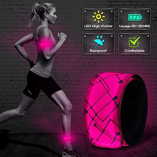 ELANOX LED Armband Leuchtband für Sport Outdoor Reflektorband Sicherheitslicht Slap Band für Fahrradfahren Joggen Kinderwagen (1 St. pink)