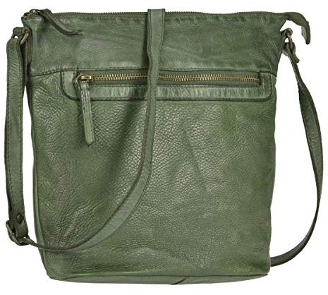 Bear Design Damen Tasche Ledertasche Umhängetasche Schultertasche 30x27cm Oliv grün