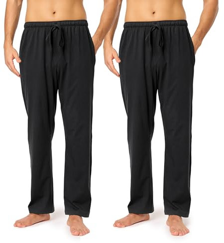 Timone Herren Schlafanzugshose Lang Pyjamahose aus Baumwolle Freizeithose Schlafhose Loungewearhose mit Taschen Nachtwäsche Hose für Herren Sleepwear TPP-001 ((2Pack) Schwarz/Schwarz, M)