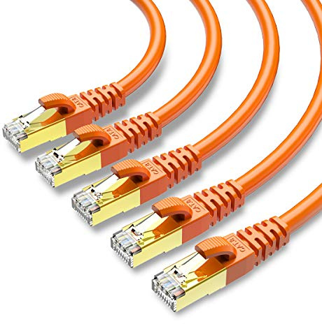KASIMO CAT 8 Ethernet Cable 3M Shielded 5 Pack Orange SFTP Internet Network Patch Cord, Heavy Duty High Speed Lan Cables with Gold Plated RJ45 Connector Professional for Router, Modem, Gaming