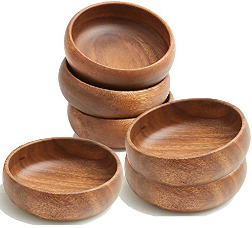 Woodard & Charles Acacia Wood Snack Serving Bowl, Set of 6, 6 x 2