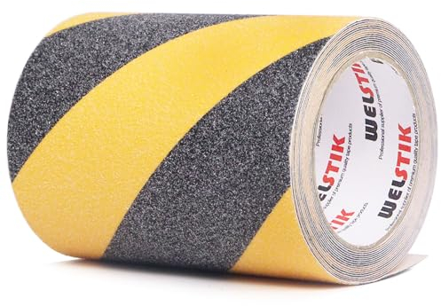 WELSTIK 15 cm x 5 m Anti-Rutsch-Klebeband, stark klebende Sicherheitsaufkleber für drinnen und draußen, für Arbeitssicherheit, Sicherheit zu Hause, schwarz und gelb
