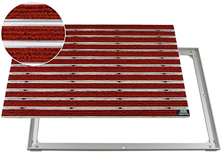 EMCO Eingangsmatte DIPLOMAT Rips rot 22mm + ALU Rahmen Fußmatte Schmutzfangmatte Fußabtreter Antirutschmatte, Größe:750 x 500 mm