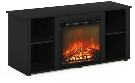 Furinno Jensen Entertainment Center Stand with Fireplace for TV up to 55 Inch, Americano