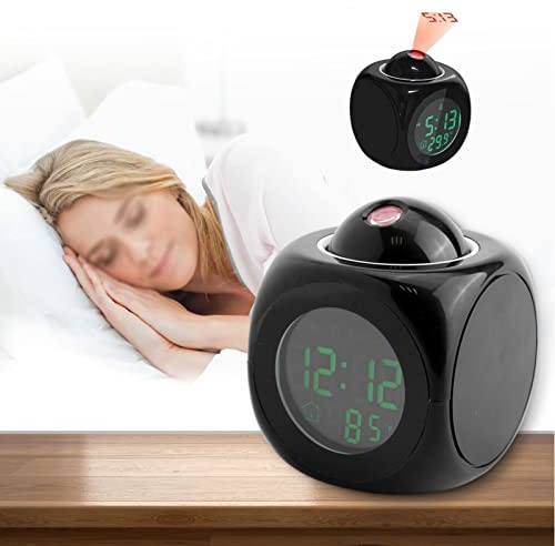 Pilipane Multifunktions-Digital-LCD-Uhr, LED-Projektionsuhr, Wecker mit Sprachausgabe und Temperaturanzeige für das Home Office im Schlafzimmer