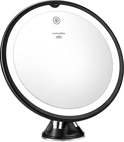 10x specchio ingranditore con luce – specchio da trucco illuminato e ventose – leggero e facile da maneggiare – liscio e facile da installare – giunto girevole a 360 gradi