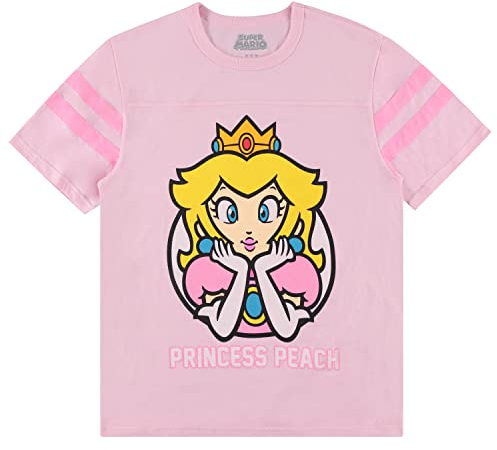 Nintendo Damen Prinzessin Pfirsich Shirt – Mario, Zelda, Kirby, Prinzessin Pfirsich und Donkey Kong Varsity Stripe Sleeve Athletic Tee, Helles Pink, Mittel