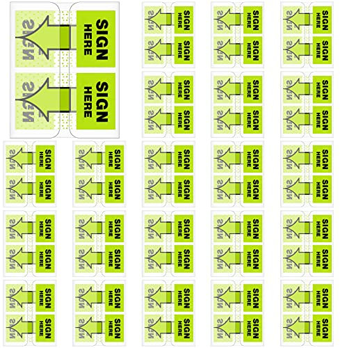 Jutom 25 Pack/ 1250 Pcs Sign Here Tabs 1 Inch Sign Here Post Stickers Flags Date Tabs Stickers with Dispenser Arrow Flag Easy to Post for Office Book Annotation Kit(Green)