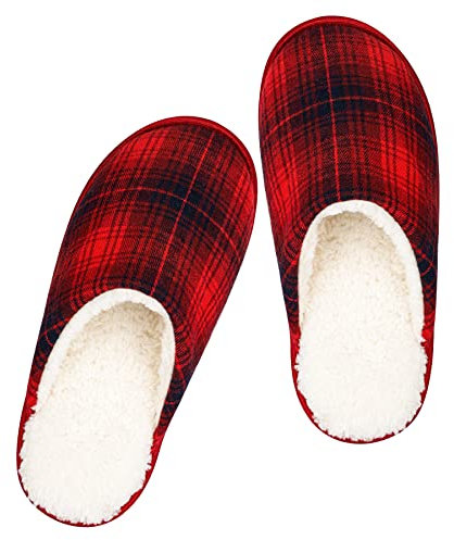 riemot Pantofole da Donna Uomo Interne Casa Morbida Autunno Inverno Memoria Schiuma Pavimento Indoor Outdoor,Nero Rosso-46-47EU