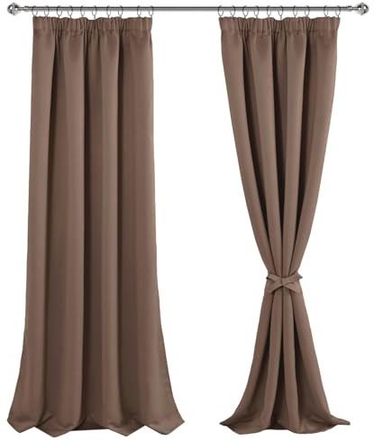 JIUZHEN Gardinen mit Kräuselband Blickdicht Verdunklungsvorhänge | Verdunklungsgardine Hitzeschutz Wohnzimmer Vorhänge für Schlafzimmer Kinderzimmer Thermovorhang Khaki, H245 x B140 cm,2er Set