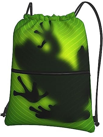 QQLADY Green Frog Shadow Kompakter Rucksack mit Kordelzug, wasserdicht, für Fitnessstudio, Sport, Yoga, Schwarz , One size