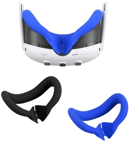 Growalleter Silikon-Gesichtsabdeckung für Meta Quest 3 Zubehör, VR-Gesichtskissenbezug, passend für Mate Quest 3, schweißfester Ersatz (schwarz + blau), (HC-Face Cover Set)