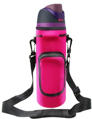 Housse de transport en néoprène pour bouteille d'eau, imperméable, antidérapante, anti-rayures avec bandoulière pour bouteille d'eau isotherme Owala en acier inoxydable (rose rouge, pour 700 ml)