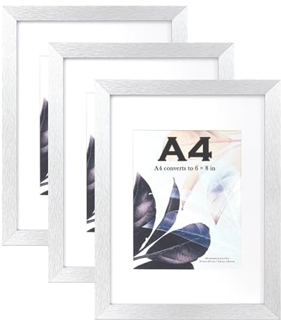 Silver color Wooden Picture Frame A4 with Mount,Set of 3,A4 Frame,A4 Picture Frame,Freestanding and Wall Mountable