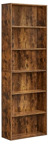 VASAGLE Bücherregal, 6-stöckiges Regal, offenes Aufbewahrungsregal, Standregal, 24 x 60 x 178,5 cm, für Wohnzimmer, Homeoffice, Esszimmer, vintagebraun LBC169K01