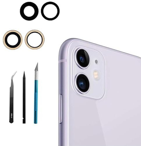 2 Pz/Set 11 Fotocamera Vetro Lente di Ricambio per iPhone 11 Posteriore Fotocamera Posteriore Vetro Lente di Ricambio Copri+Kit di Riparazione, Anti-Lens Scratch & Impermeabile