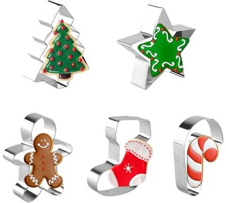 GZTFPQ Weihnachts-Ausstechformen-Set, 12-teilig, Edelstahl, Lebkuchenmann, Weihnachtsbaum, Schneeflocke, Socken, Zuckerstange für Kekse, DIY Bakin