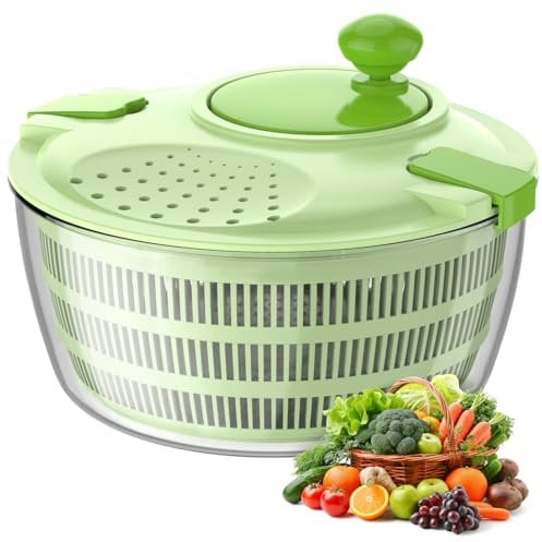 Vihoom Essoreuse à Salade, Plastique de Haute qualité, sans BPA, Essoreuse Salade avec entraînement par manivelle et saladier de 4,5L et Maille, Lave et sèche Rapidement Les légumes et Les Fruits