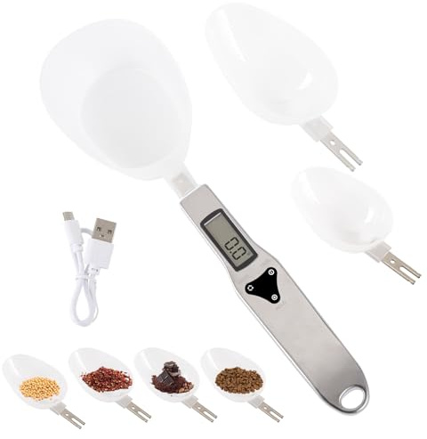 Cuchara medidora digital, báscula electrónica de medición de alimentos con 3 cucharas ajustables, alta precisión para utensilios de cocina para café, té, ingredientes, especias, hornear, harina,