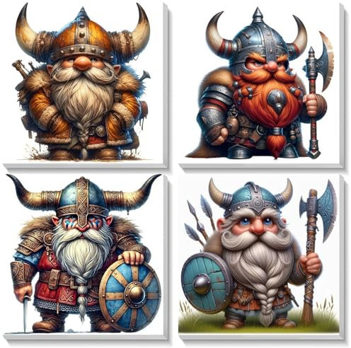 EOBROMD 4 Pack Gnome Paint by Numbers for Adults Children with Wooden Frame, DIY Acrylic Painting by Numbers, Kids Paint by Numbers Kits for Home Wall Decor 8x8 inch