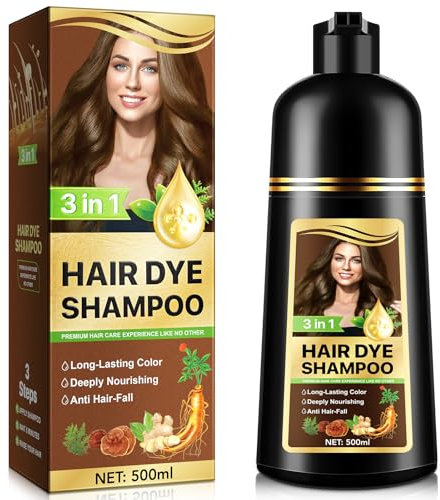 Shampooing Colorant pour Cheveux Noirs 3 en 1 - Coloration Naturelle à Base de Plantes pour Couverture des Cheveux Gris, Des Résultats Durables, Nourrissants pour les Femmes et les Hommes, Dark Brown