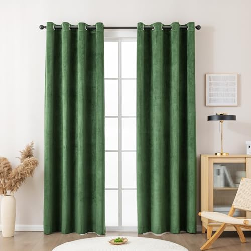 Sonive 100% Blickdichte Vorhänge mit Ösen Gardinen 2 Stück H250xB145cm | Thermovorhänge Samtvorhang Verdunkelungsvorhänge für Schlafzimmer Wohnzimmer Grün